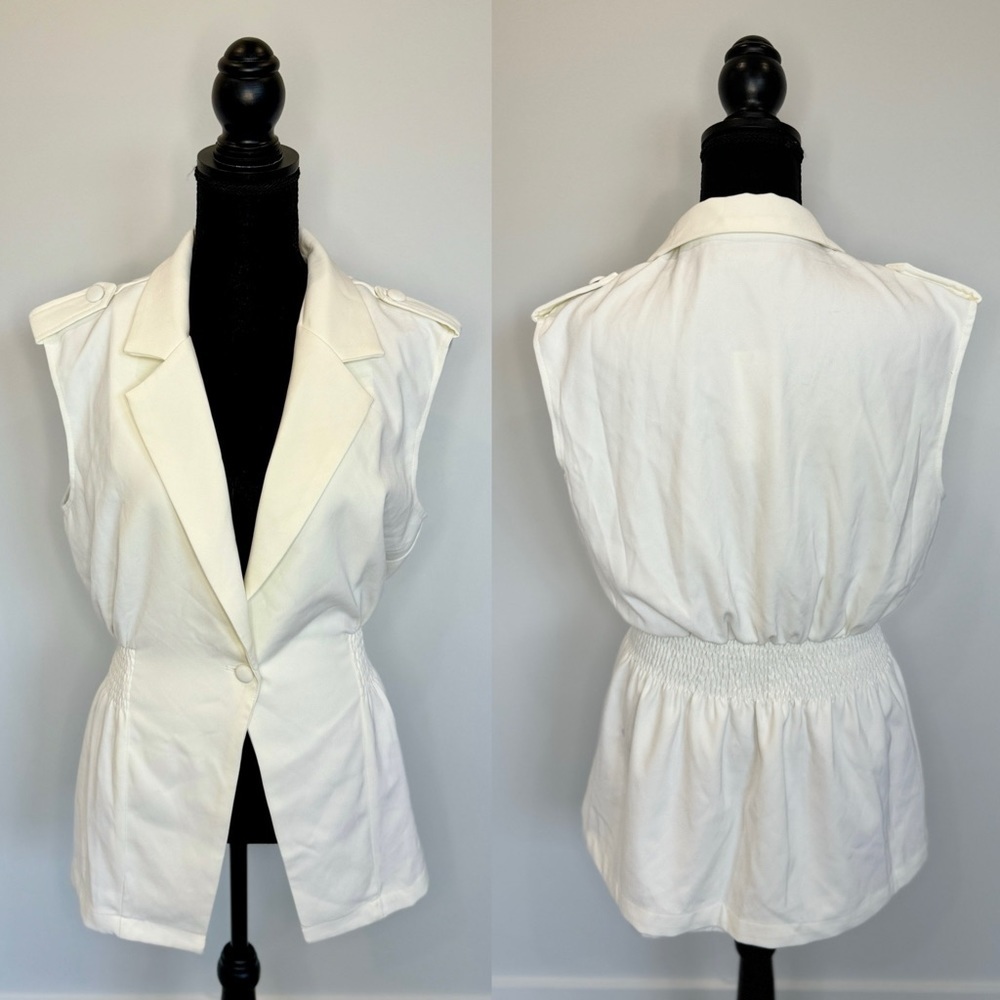 Strut & Bolt Off White Smocked Waist Blazer Vest (Medium)